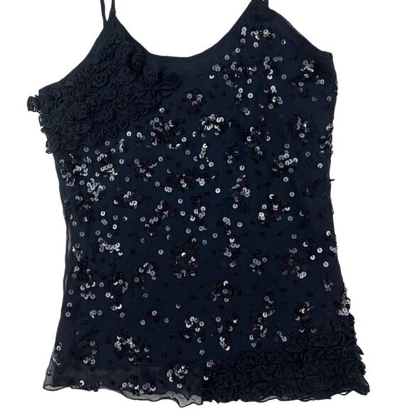 Pre-Loved PARAH Women Black Strappy Sequin Sleeveless Silk Tank Top US S - Picture 3 of 13